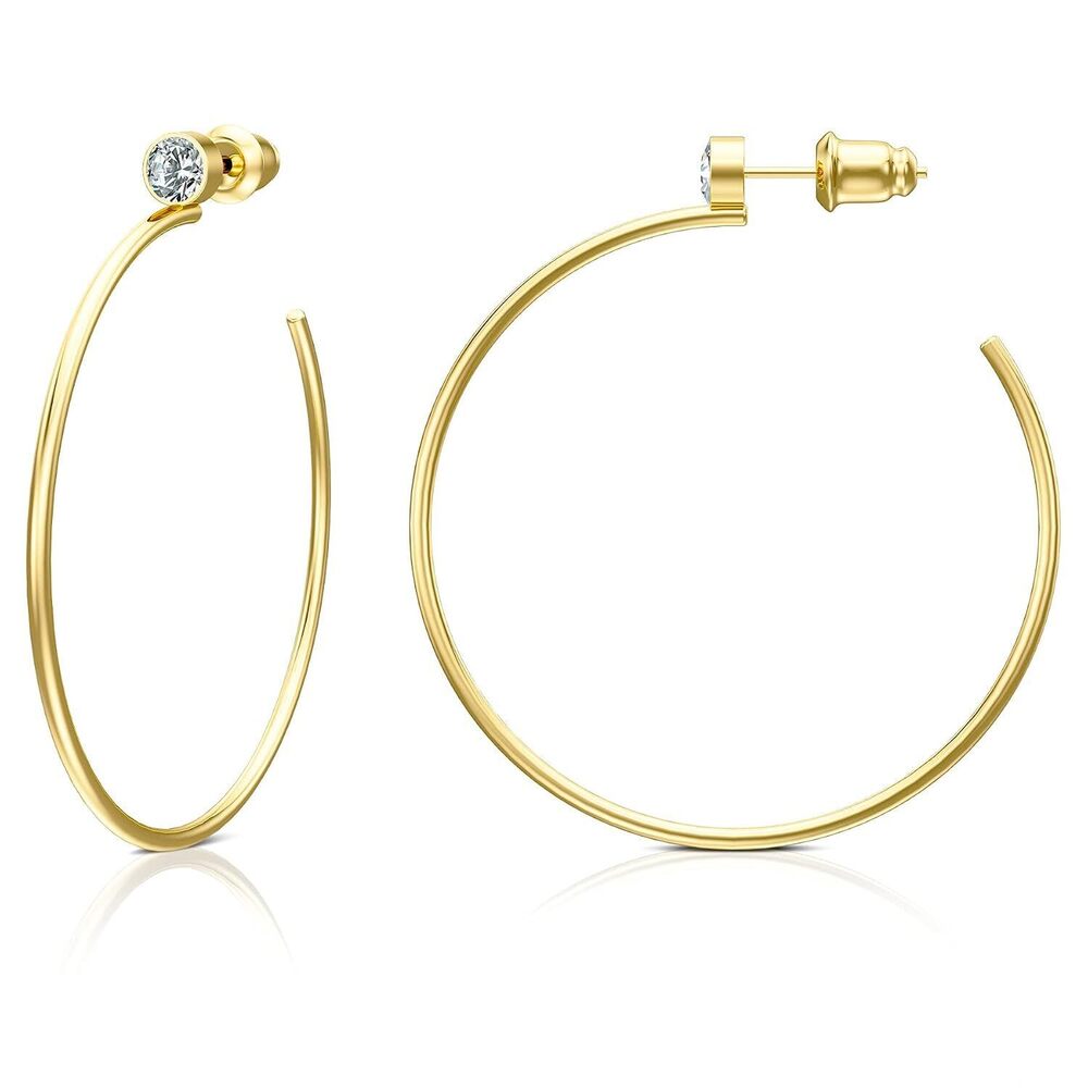 Medium 14K Gold Plated Hoop Earrings for Women 14K Real Gold Plated, 925